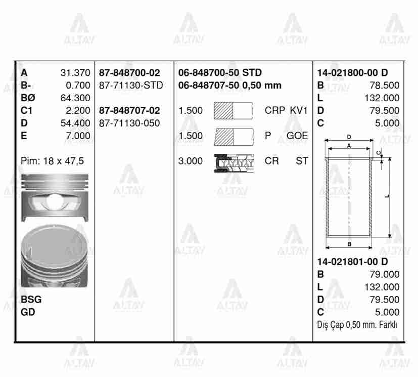 Hyundai Accent Piston Segman 1995-2000 Segmanlı . . OEM 87-71130-050